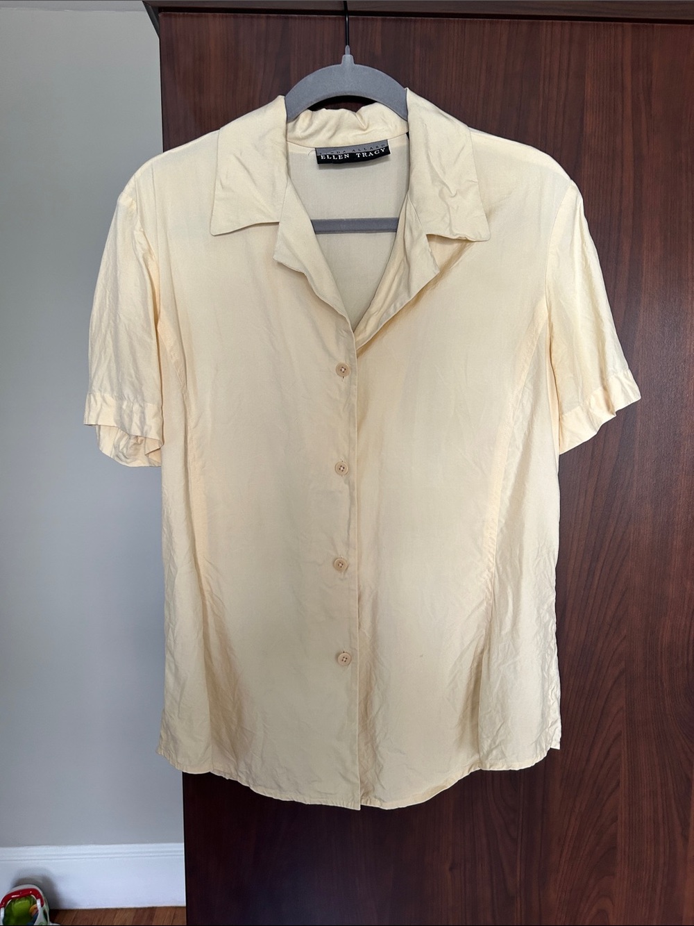 Butter Yellow Silk Short Sleeve Button Down